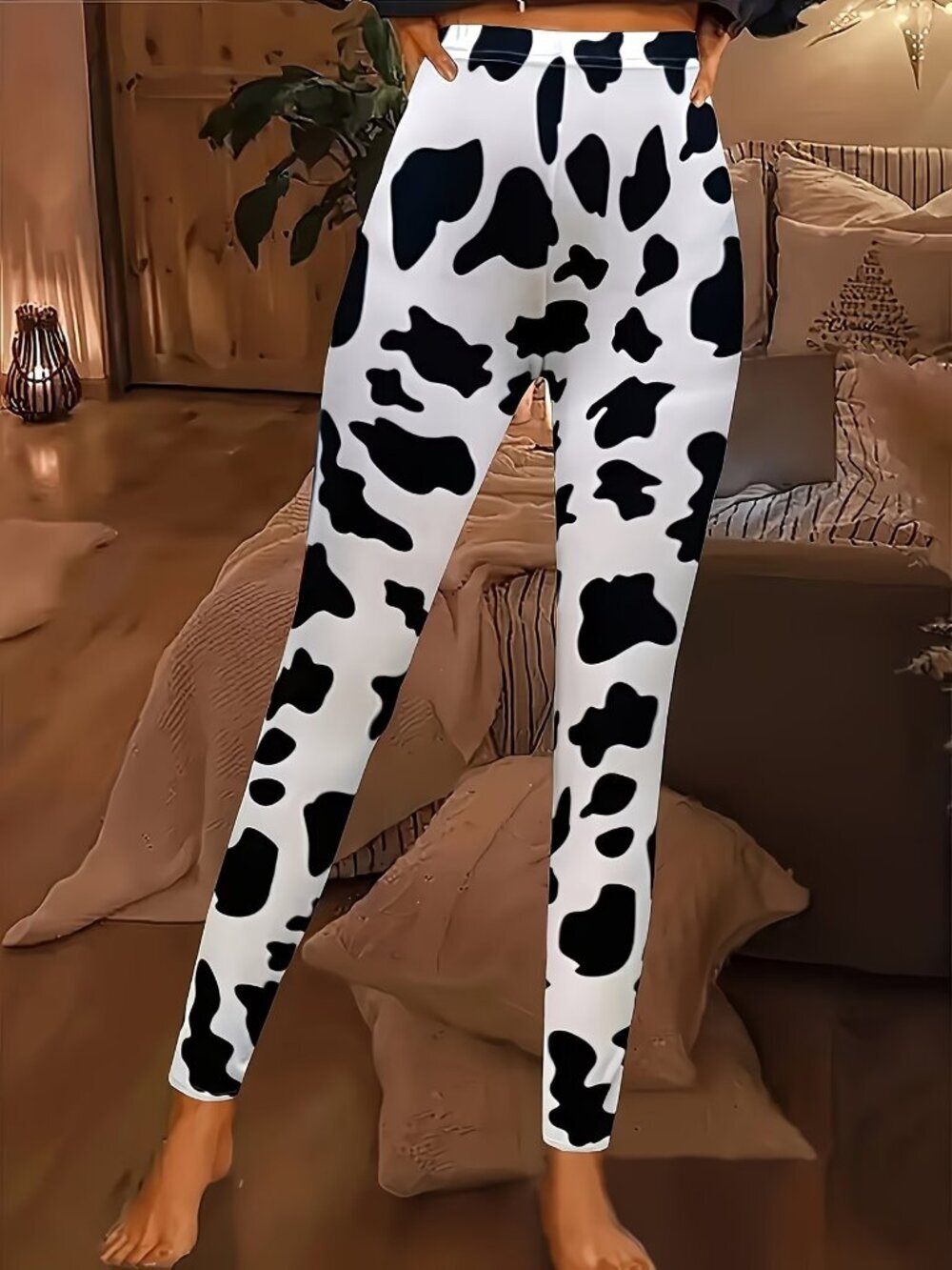 Black and White Cow Print Leggings